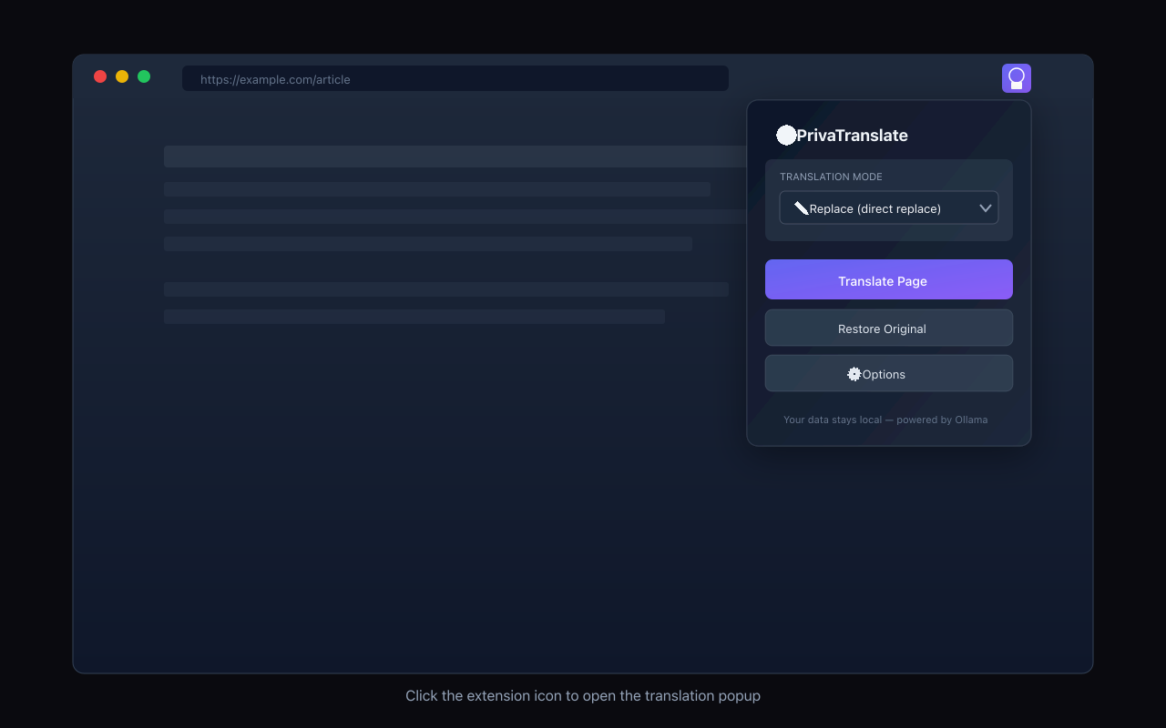 PrivyTranslate for Chrome popup translation