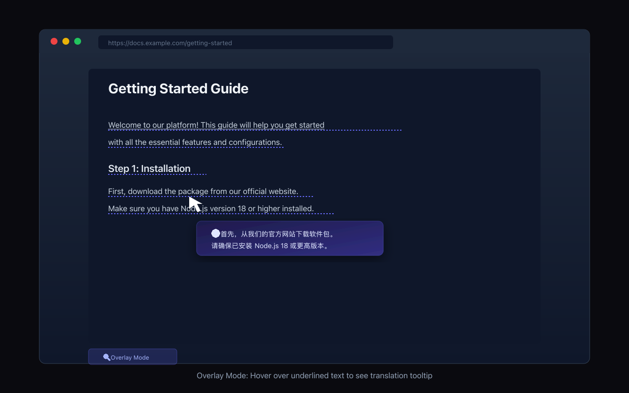 PrivyTranslate for Chrome overlay mode